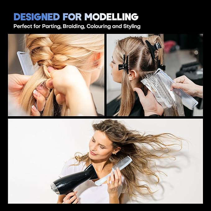 SALONSILK Combs for Women and Men, 4PCS Translucent Professional Comb Set, Wide Tooth Rat Tail Fine Tooth Set for All Hair Types