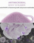 Sndyi Silicone Body Scrubber, Gentle Exfoliating Body Scrubber for Sensitive Skin, Leaf Shaped Shower Scrubber for Body with Lathering Bristles, Silicone Loofah Body Brush for Showering, Purple