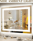 ROLOVE 22x20 Inch Lighted Vanity Mirror, 3-Mode Touch Dimming LED Lighting, Large Makeup Mirror for Dressing Room, Tabletop or Wall-Mounted, White