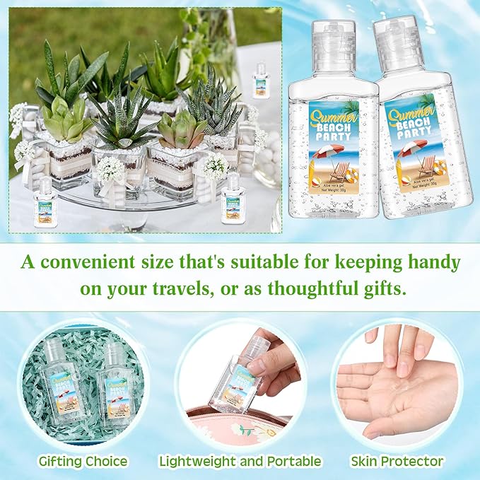 24 Pcs Mini Aloe Vera Gel 1oz Soothing Moisture Aloe Gel Travel Size Aloe Vera Gel Moisturizing Face Skin Aloe Vera Gel Bulk for Thank You Gifts Summer Beach Wedding Party Supplies (Beach)