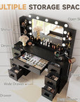 YESHOMY Vanity Desk with Large Lighted Mirror, Power Outlet and 11 Lights, Makeup Table with 7 Drawers and 3 Desktup Storage Units, 3 Color Modes Available for Bedroom, Black