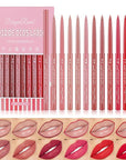 12 Colors Lip Liner Combo, Matte Lipstick Lip Liner Set, long-lasting Lip Pencil Waterproof & Non-Stick Cup, Smooth Texture High Pigmented Natural Lip Pen Makeup Gift