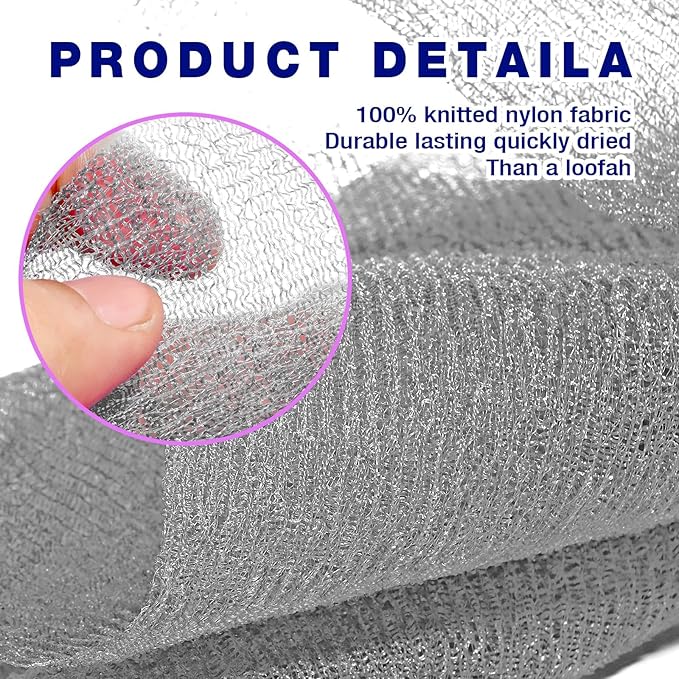 3-Piece Exfoliating Washcloth Set - African Net Sponge, Japanese Wash Cloth, Face & Body Exfoliator (Black, White, Grey)