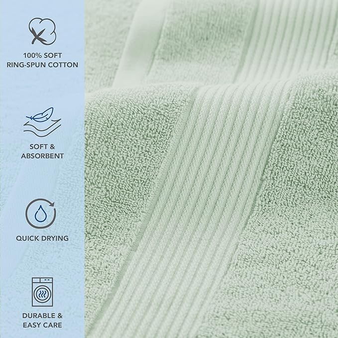 Arkwright Bath Towels Set of 4 - (Bulk Case of 24) Super Soft 100% Cotton, 600 GSM Quick Dry & Absorbent, Luxury Bathroom Essentials for Hotels, Spa, Hosts, and Vacation Rentals, Eucalyptus Green