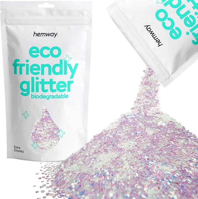 Hemway Eco Friendly Biodegradable Glitter 100g / 3.5oz Bio Cosmetic Safe Sparkle Vegan For Face, Eyeshadow, Body, Hair, Nail And Festival - Extra Chunky (1/24" 0.040" 1mm) - Mother of Pearl Iridescent