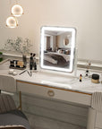 FENNIO Vanity Mirror with Lights - 15"x12.6" LED Lighted Makeup Mirror, Large Makeup Mirror with Lights, Touch Screen with 3-Color Lighting, Dimmable, for Vanity Desk Tabletop, Bedroom
