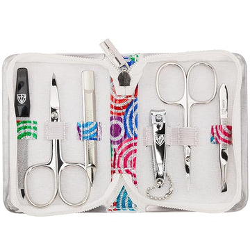 3 Swords Germany - brand quality 6 piece manicure pedicure kit set for professional finger & toe nail care with synthetic leather case - Made in Germany - colored