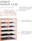 Sorbus Acrylic Makeup Organizer Set, 7-Drawer Vanity & Countertop Cosmetic Storage with Small & Wide Compartments, Pink Makeup Storage for Brushes, Jewelry – Holiday Gift for Women & Teens