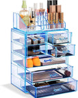 Sorbus Acrylic Makeup Organizer Set, 7-Drawer Vanity & Countertop Cosmetic Storage with Small & Wide Compartments, Blue Brilliance Makeup Storage for Brushes, Jewelry – Holiday Gift for Women & Teens