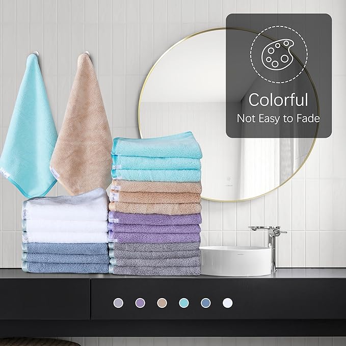 Cosy Family 24 Pack Soft Washcloths Set - 12 x 12 inches, Quick Drying - Highly Absorbent Coral Velvet Fingertip Towel Bathroom Wash Clothes for Bath, Spa, Facial, Kitchen - Warm Color