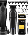 KEMEI Professional Hair Clipper and Trimmers Set, Cordless Barber Clippers, Beard Trimmer, Electric Foil Shaver with Replacement Heads, KM-2299, KM-2296, KM-1102