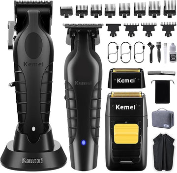KEMEI Professional Hair Clipper and Trimmers Set, Cordless Barber Clippers, Beard Trimmer, Electric Foil Shaver with Replacement Heads, KM-2299, KM-2296, KM-1102
