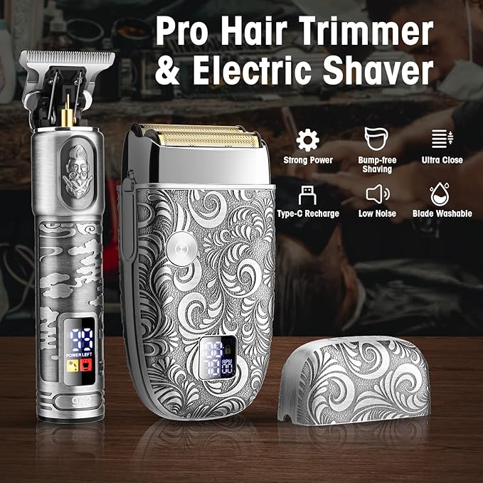 Suttik Foil Shavers for Men Electric Razor, Clippers and Trimmer for Men with LED Display, Waterproof
