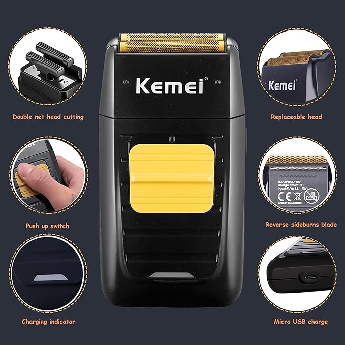 KEMEI Professional Hair Clipper and Trimmers Set, Cordless Barber Clippers, Beard Trimmer, Electric Foil Shaver with Replacement Heads, KM-2299, KM-2296, KM-1102