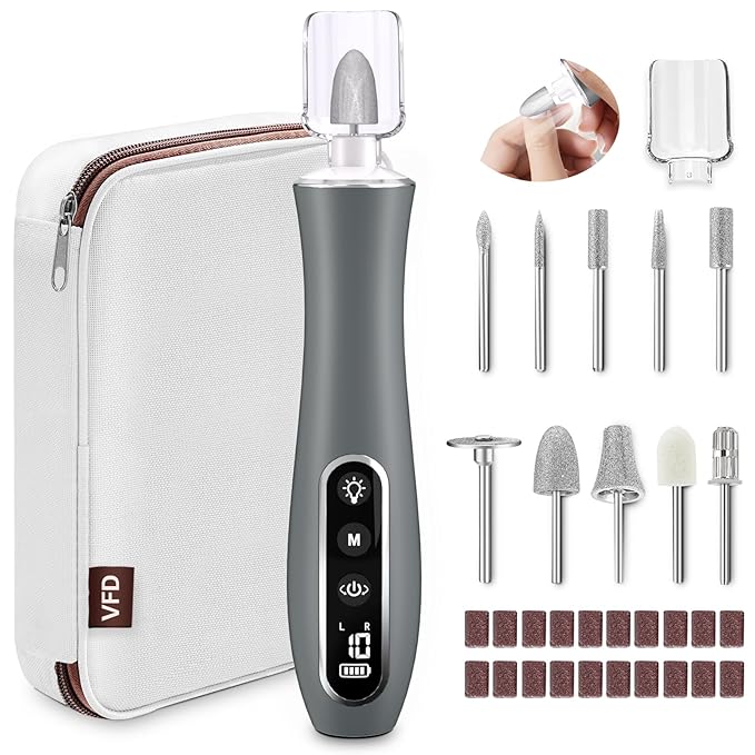 Electric Nail File Drill, Cordless 2000 mAh Rechargeable Nail Filer Electric, Portable Nail Dril 10 Speeds Professional Machine Drill for Nails Acrylic Manicure and Thick Toenails Grinder
