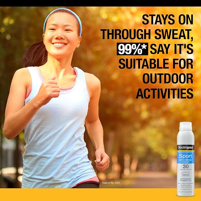 Neutrogena Sport Active Defense SPF 30 Sunscreen Spray, Sweat & Water Resistant Spray Sunscreen with Broad Spectrum UVA/UVB Sun Protection for Sunburn Prevention, Oxybenzone-Free, 5.0 oz