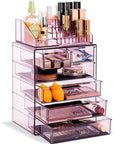 Sorbus Acrylic Makeup Organizer Set, 6-Drawer Vanity & Countertop Cosmetic Storage with Small & Wide Compartments, Purple Makeup Storage for Brushes, Jewelry – Holiday Gift for Women & Teens