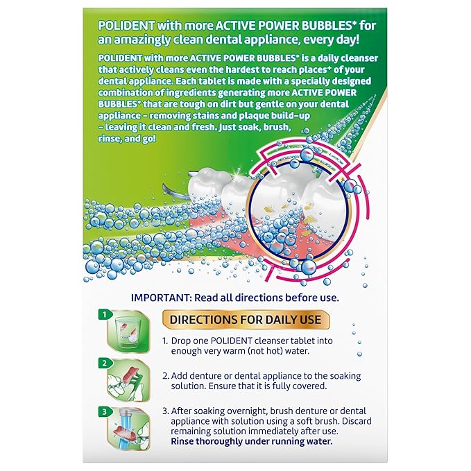Polident Overnight Whitening Antibacterial Dental Appliance Cleanser Tablets, 60 Count