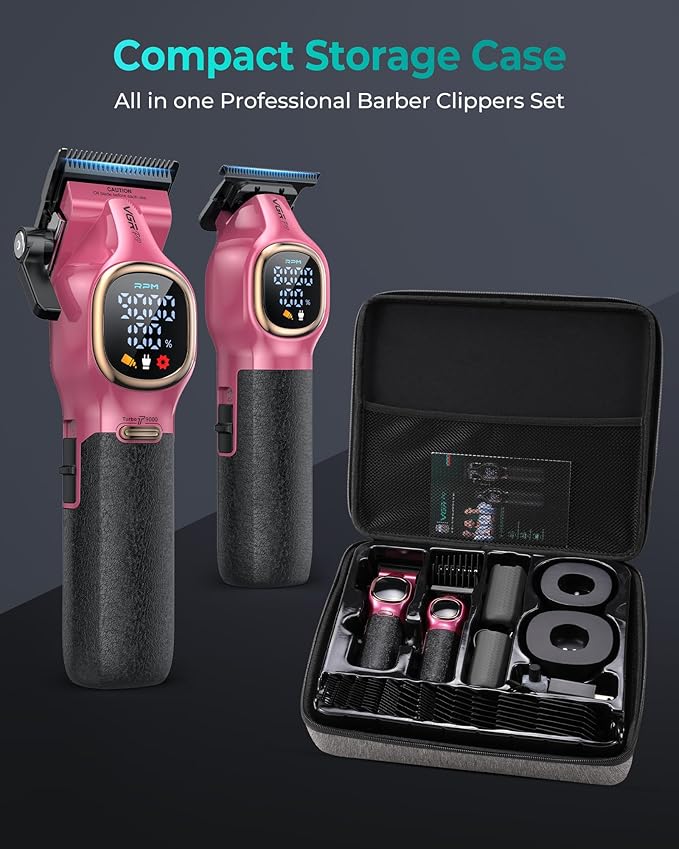 Professional Hair Clippers for Men, Professional Barber Clippers and Trimmer Set, Cordless Hair Clippers for Hair Cutting with Package Case, Powerful 9000 PRM Rechargable Electric Clippers