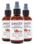 PURA D'OR ORGANIC Rosehip Seed Oil Hair Relaxer (4 Oz x3 = 12 Oz) 100% Pure Cold Pressed USDA Certified All Natural Anti-Aging, Scar Treatment, Gua Sha Massage, Face, Hair & Skin - Women & Men