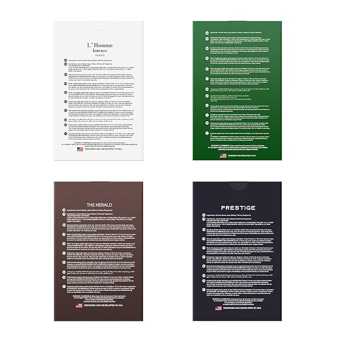 Hybrid & Company Mens 4 Pcs L'Homme Intense France Prestige Bravo Pour Homme Eau De Perfum Vaporisateur Natural Spray