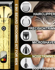 Beard Trimmer for Men, Portable 6 in 1 Hair Clippers,Waterproof Cordless Hair Clipper,Mens Grooming Kit for Mustache Facial Hair, Rechargeable Beard Trimmer Kit, Gifts for Men(Gold)