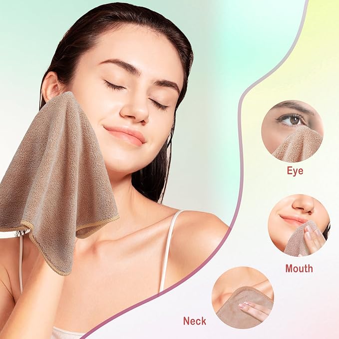 Nugilla Makeup Remover Cloth 12 x 12 Inch, Reusable Makeup Remover Towels for Washing Face, 6 Pack Washable Microfiber Face Cloth Fast Drying Washcloth, Brown