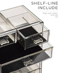 Sorbus Acrylic Makeup Organizer Set, 6-Drawer Vanity & Countertop Cosmetic Storage with Small & Wide Compartments, Black-Tint Makeup Storage for Brushes, Jewelry – Holiday Gift for Women & Teens