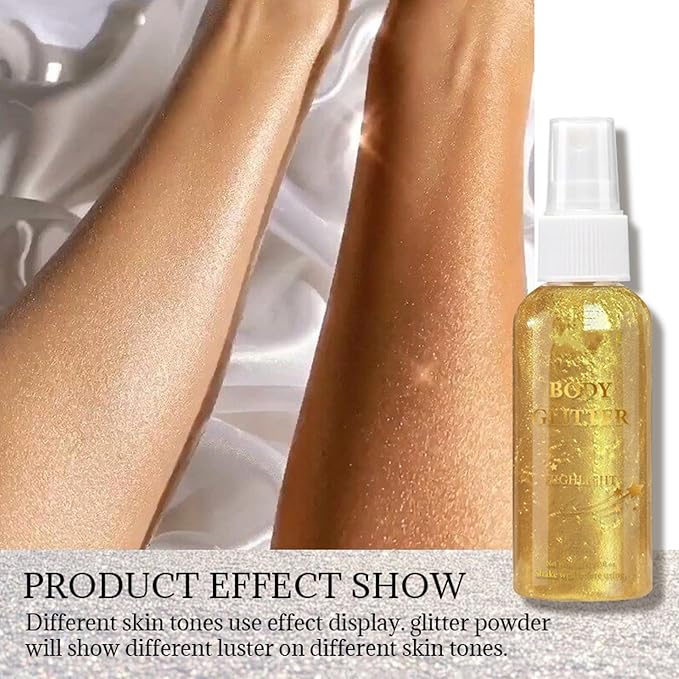 MAEPEOR Body Glitter Spray 4 Colors Quick-Drying and Non-Sticky Body Glitter Spray Moisturizing Bronze Body Shimmer for Face Hair Body (80ML, 14)