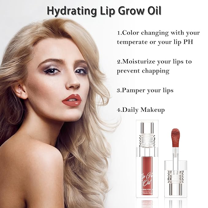 Hydrating Lip Glow Oil for Women, Color Changed Lip Plumper Gloss Moisturizing Nourishing Black Big Brush Head Lip Oil Smooth Lip Liner Stain for Lip Makeup Care and Dry Lips (black, 1 pcs)