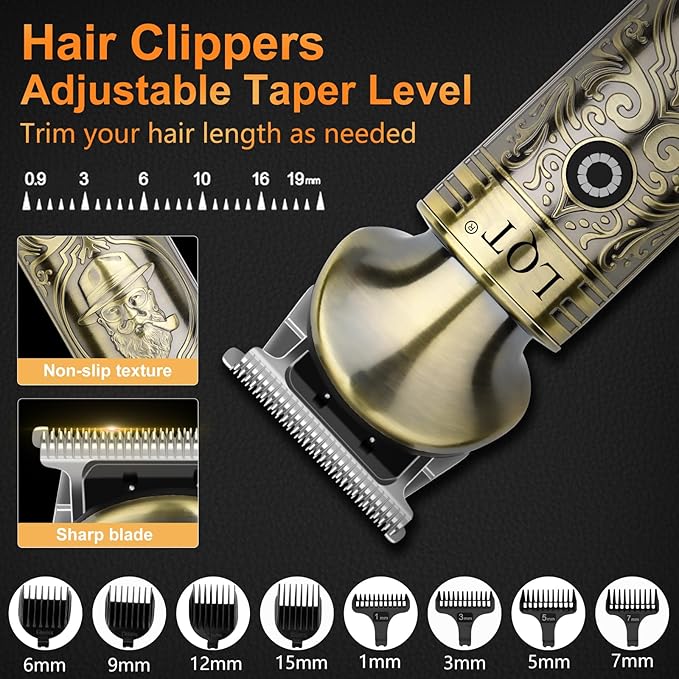 LQT® Professional Hair Clippers for Men - Cordless Electric Hair Trimmer & Beard Shaver Kit with Stainless Steel Blades, 12 Guide Combs (1-15mm), Type-C Charging Trimming & Fading