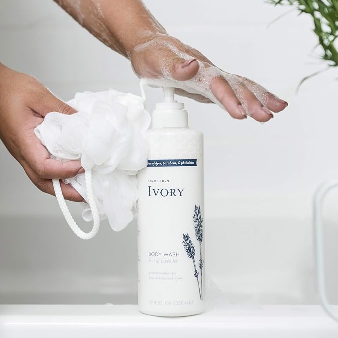 Ivory Sensitive Skin Moisturizing Body Wash, Hint of Lavender, 17.9 Fl Oz (Pack of 4)