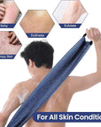 Japanese-style exfoliating bath towel and towel set (2 pieces) - loofah, durable and quick-drying, extra-long design, skin-friendly material, mesh design, suitable for all skin types - 1 blue, 1 black