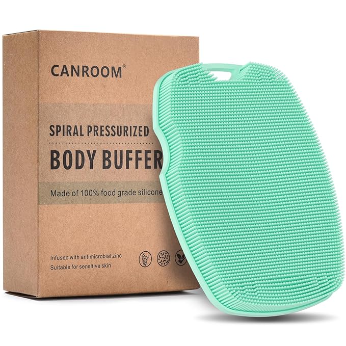 Zinc Infused Silicone Body Scrubber for Shower,Food-Grade Handheld Cleansing Skin Brush, Gentle Exfoliating and Lather Well - Green