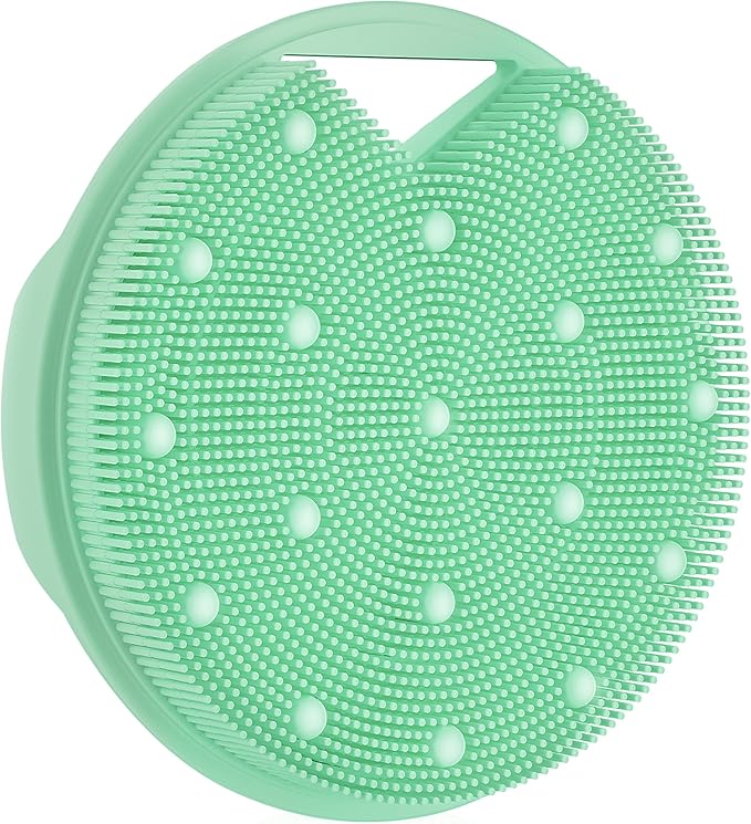 Lymphatic Drainage Silicone Body Scrubber for Shower - Exfoliating Silicone Loofah with Zinc Infused and Stiff Massage Nodes，for Improving Skin Health and Reduces Acne-Green