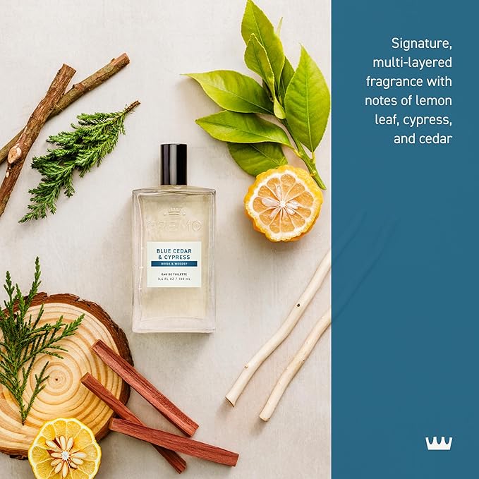 Cremo Cologne for Men - Blue Cedar & Cypress Mens Cologne Spray- A Woodsy Scent with Notes of Lemon Leaf, Cypress and Cedar, Fragrances For Men, 3.4 Fl Oz