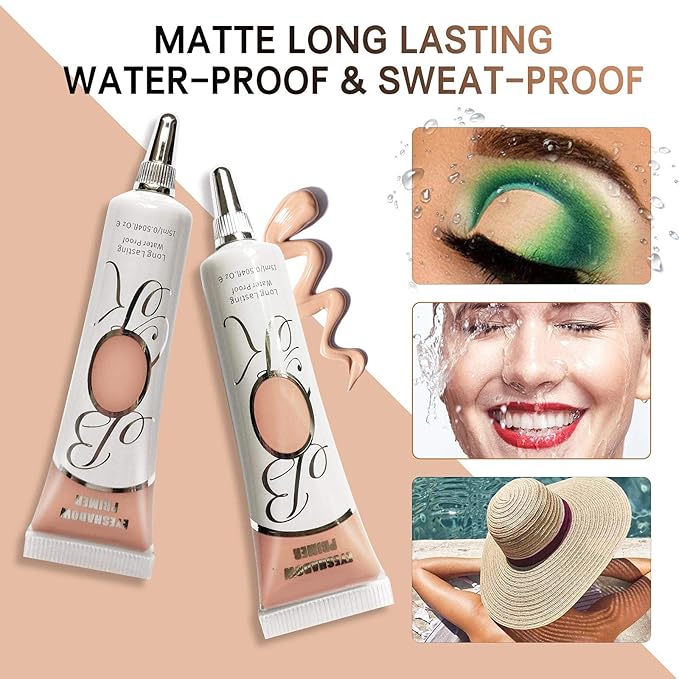 2 Pack Matte Eyeshadow Primer for Oily Lids Medium Eyeshadow No Crease Eye Primer Makeup Eyeshadow Base Waterproof & Smudge-proof & Long Lasting Cream Liquid Eye-shadow for All Shadows (Set B)