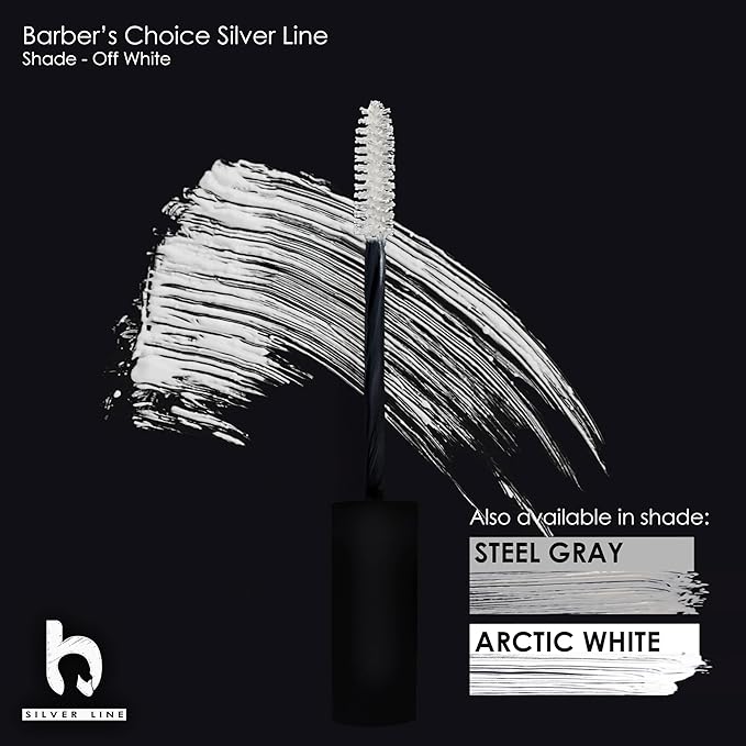 Barbers Choice Silver Line, Facial Hair Brush on Temporary Color for Silver Fox Men- Instantly Brighten White Beards, Mustache & Sideburns, Less Yellow, Easy Application, Off-White