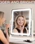 FENNIO Vanity Mirror with Lights - 15"x12.6" LED Lighted Makeup Mirror, Large Makeup Mirror with Lights, Touch Screen with 3-Color Lighting, Dimmable, for Vanity Desk Tabletop, Bedroom