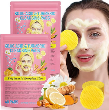 Turmeric Cleansing Pads 2 Pack,Kojic Acid and Turmeric Cleansing Pads for Face and Body Remove Excess Keratin 80 PCS