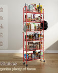 Slim Rolling Storage Cart 6 Tier, Metal Kitchen Rolling Utility Cart with Lockable Wheels for Kitchen, Bathroom, Office, Laundry Room, Small Narrow Spaces (Red 6 Inches)