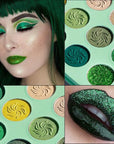 Afflano Green Eyeshadow Palette, Green Glitter Eyeshadow Highly Pigmented, Forest Emerald Christmas Makeup Palettes, Yellow Lime Grass Greenish Makeup Eye Shadow Pallet 15 Color