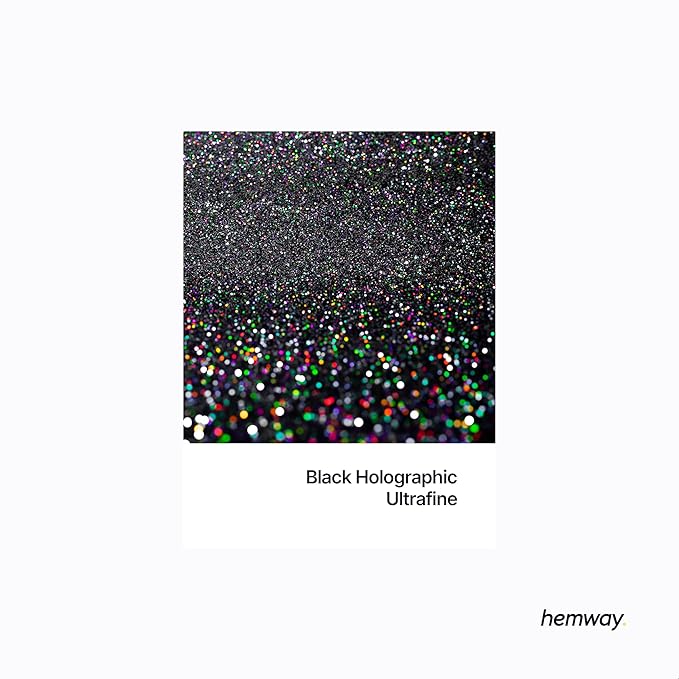 Hemway Eco Friendly Biodegradable Glitter 100g / 3.5oz Bio Cosmetic Safe Sparkle Vegan for Face, Eyeshadow, Body, Hair, Nail and Festival Makeup - Ultrafine (1/128" 0.008" 0.2mm) - Black Holographic