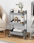 TOOLF 3-Tier Metal Rolling Cart with Wheels, Storage Utility Organizer Cart for Kitchen, Bathroom, Office, Baby Essentials & Makeup - Lockable Casters, Easy Assembly, Large Capacity, Gray
