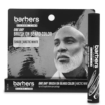 Barbers Choice Silver Line, Facial Hair Brush on Temporary Color for Silver Fox Men- Instantly Brighten White Beards, Mustache & Sideburns, Less Yellow, Easy Application, Arctic White