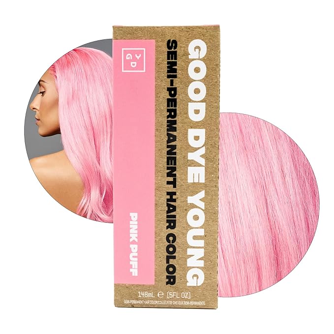 Good Dye Young Semi-Permanent Hair Color, Vegan and Cruelty-Free Pink Hair Dye, Last up to 24 Washes, Non-Damaging Conditioning Hair Color (5FL OZ, Pink Puff)