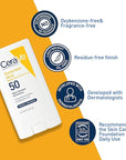 CeraVe Mineral Sunscreen Stick SPF 50, Broad Spectrum SPF + Hyaluronic Acid + Ceramides, Titanium Dioxide & Zinc Oxide, 100% Mineral Face Sunscreen Stick, Fragrance Free & Oil Free