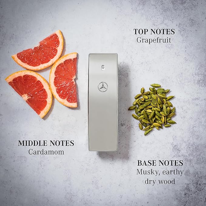 Mercedes-Benz Club Cologne for Men - 3.4 Fl Oz - Eau De Toilette Perfume Spray for Man - Woody & Musky Scent - Luxury Long Lasting Fragrance with Notes Of Grapefruit, Cardamom & Earthy Dry wood