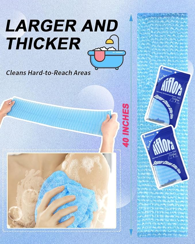 3D Wave Weave Japanese Exfoliating Washcloth, Deep Exfoliating Back Scrubber for Shower, Firm Body Scrub Towel, Korean Style, Ocean (Hard)