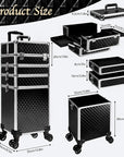 5 in 1 Rolling Makeup Train Case Professional Cosmetic Trolley Large Storage Organizer on Wheels for Hairstylist Artist Nail Beauty Salon Barber Black